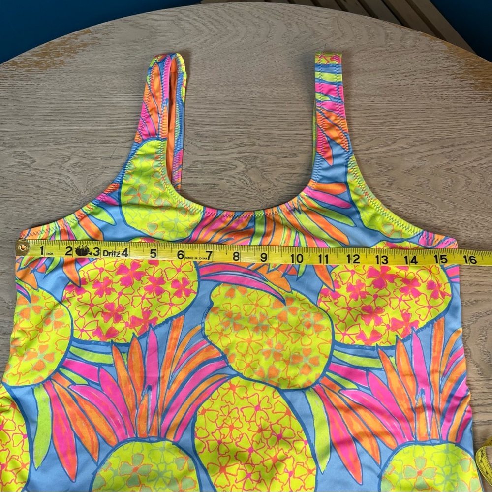 Chubbies Pinas One Piece Swim Suit Neon Pink Yellow Pineapple Women’s Size L - Picture 3 of 6